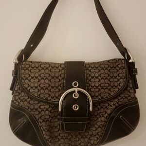 Coach Black and Gray Shoulder Bag with Signature Pattern